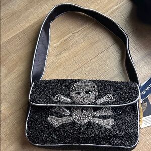 Black Skull Beaded Shoulder Bag